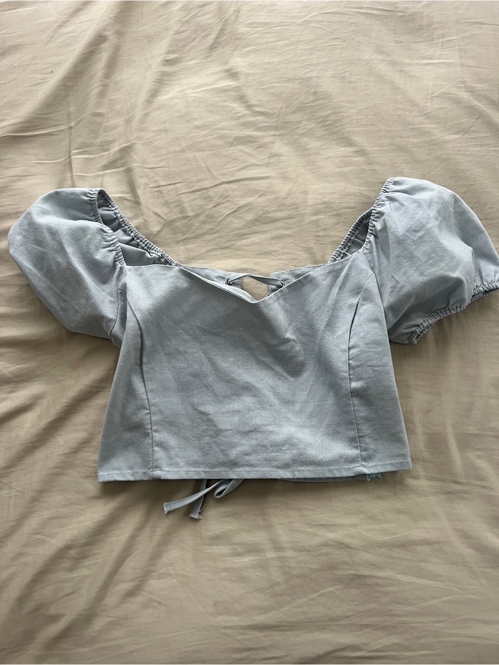 Nasty Gal Light Blue Puff Sleeve Crop Top